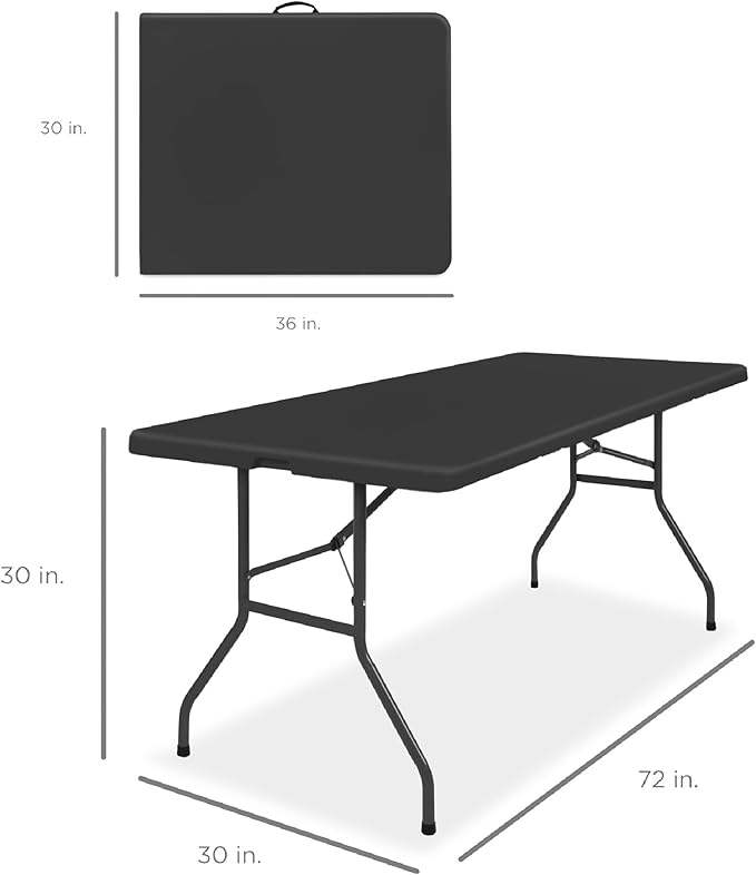Best Choice Products 6ft Plastic Folding Table, Indoor Outdoor Heavy Duty Portable w/Handle, Lock for Picnic, Party, Camping - Black