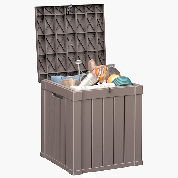 EasyUp 51Gal Outdoor Deck Box, Lager Patio Storage Box Indoor and Outdoor Use,Resin Storage Bin for Patio Furniture Cushions Garden Tools, Package Delivery (Gray)