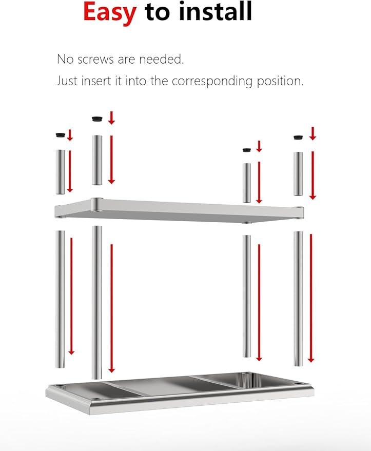 Stainless Steel Commercial Kitchen Prep Table, 39x20 Inch, NSF Work Table with Undershelf, 5-Layer Wire Drawing Process, Easy Installation (39IN*20IN*30IN*Double-Deck Workbench)