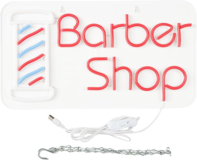 JFLLamp Barber Shop Neon Signs for Wall Decor Open Neon Lights for Bedroom Led Signs Suitable for Barber Shops Hair Salon Art Unique Gift for Hairdresser 16.1 * 9 Inch(Red + Blue + White)