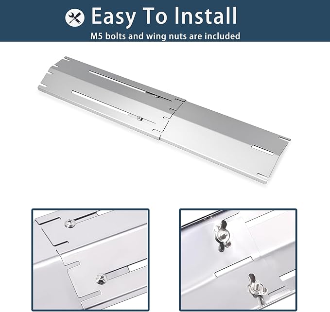 Universal replacement heavy duty adjustable heat plate shield,Burner cover,Flavorizer bar,heat Tent,Flamer tamer for gas grill models,Extends from 11.75"up to 21"L (304 Stainless Steel, 4 Pack)