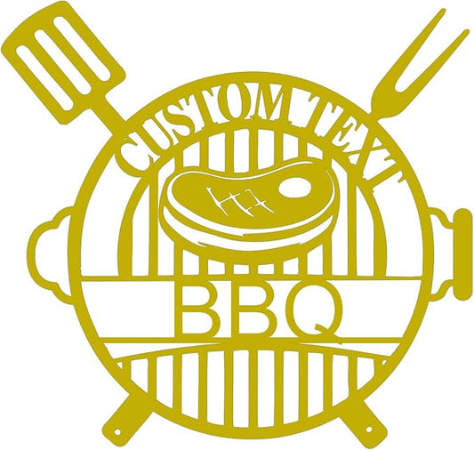 Custom BBQ Metal Sign, Personalized Grill Name Plate with LED Light, 1.2MM Thick Magnetic Installation, Unique Gift for Chefs & Backyard Kitchen Wall Decor (Style B)