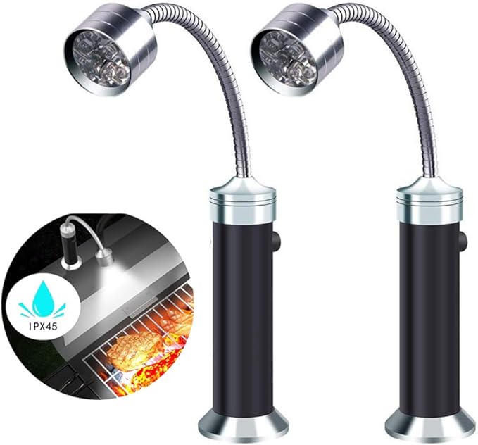 FBve Barbecue Grill Light, 2 Pack Magnetic Base Ultra-Bright LED Grill Lights, 360 Degree Flexible Gooseneck, Weather Resistant (2 Counts)