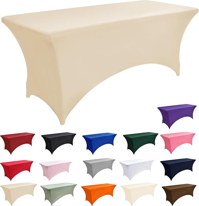 6-Pack 6ft Spandex Table Covers for Rectangle Standard Folding Tables - Wrinkle Resistant Stretch Tablecloths - Ultimate Fitted Table Protector for Parties, Trade Shows, Wedding
