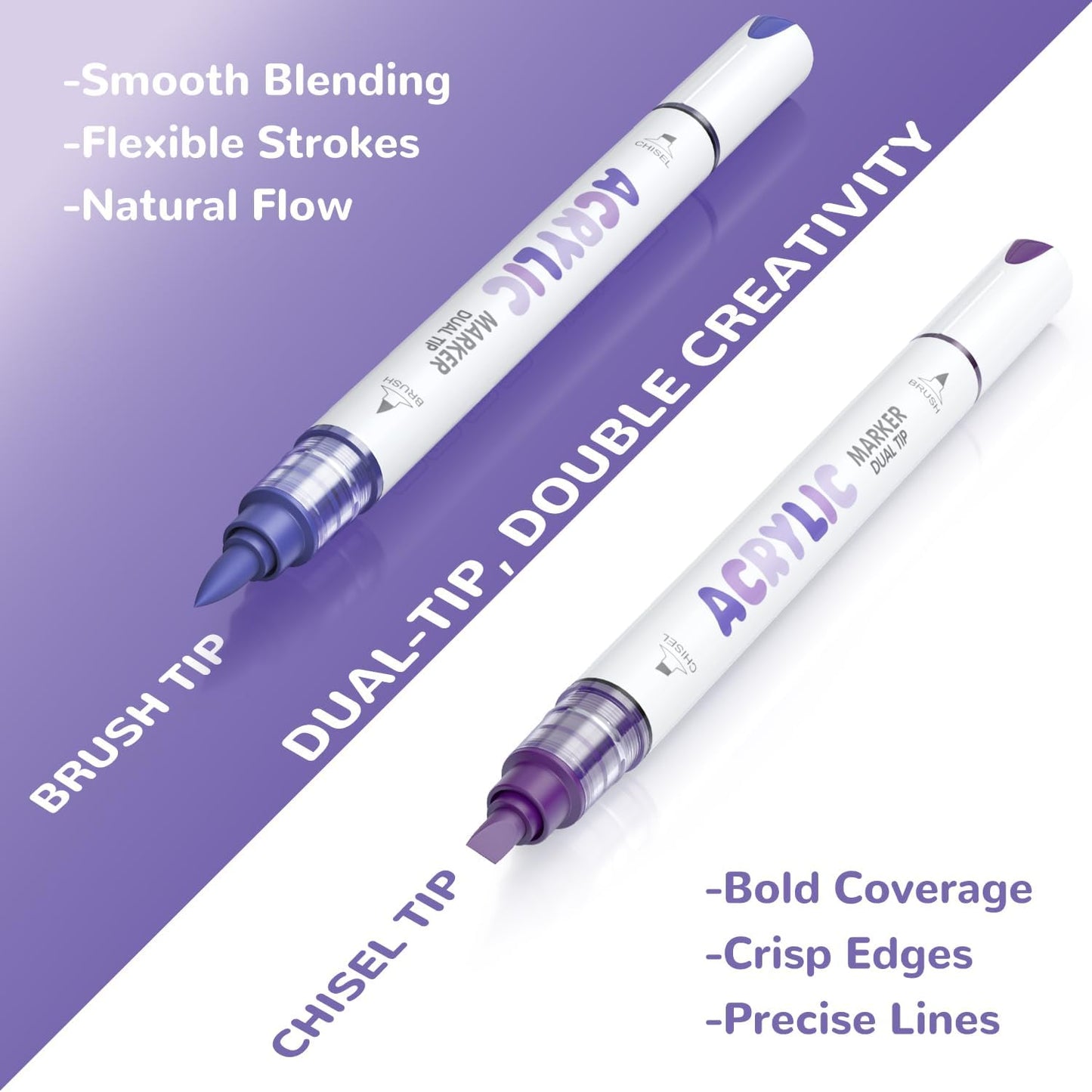 Guangna 12 Purple Dual Tip Acrylic Paint Markers, Brush Tip & Chisel Tip Acrylic Paint Pens for Rock, Wood, Glass, Paper, Coloring Book, Ceramic, Canvas, Water-Based Ink