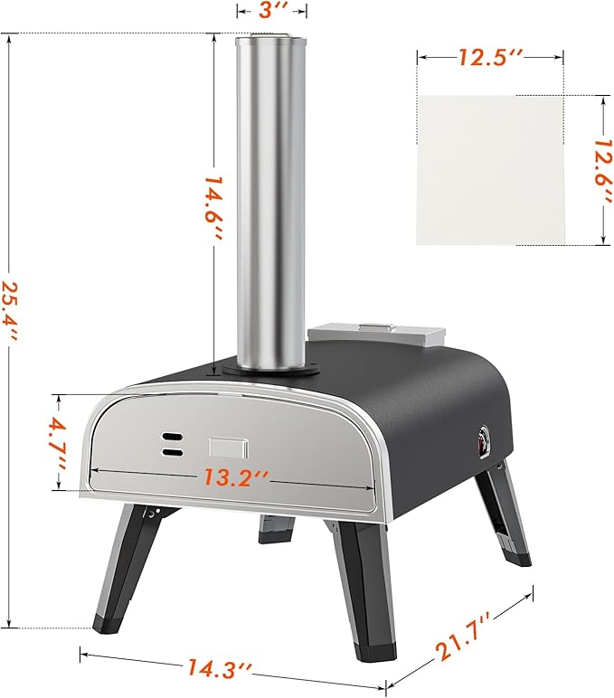Pizza Oven Outdoor 12" Wood Fired Pizza Ovens Pellet Pizza Stove for outside, Portable Stainless Steel Pizza Oven for Backyard Pizza Ovens