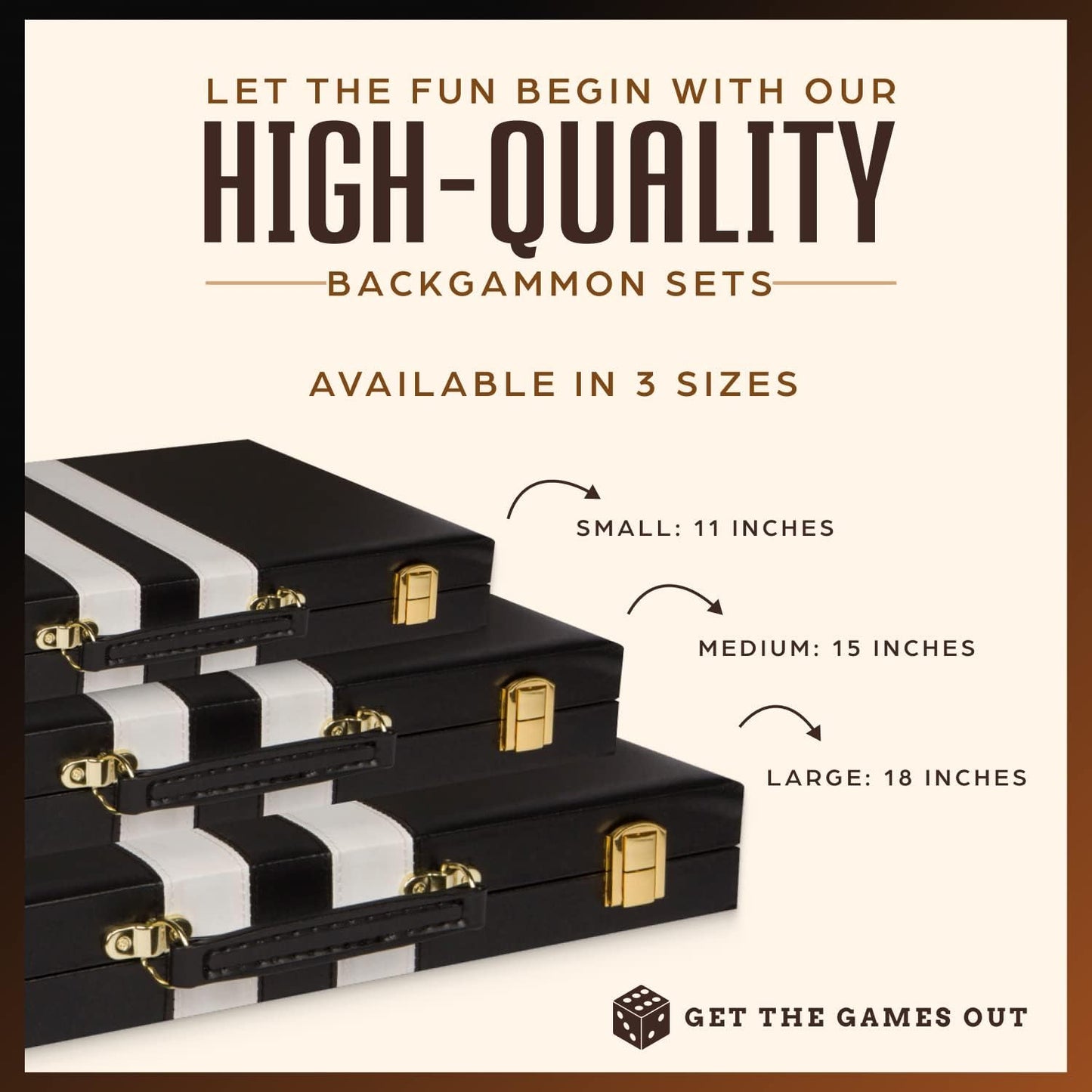 Get The Games Out Backgammon Set, Classic Board Game Case, 2 Players, Includes Strategy & Tip Guide, Perfect for Parties and Family Game Nights - Small, Black