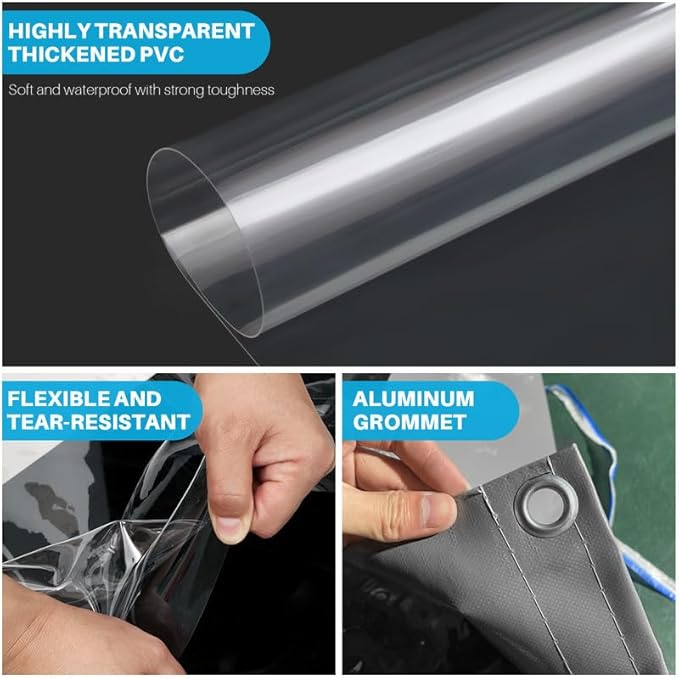 Clear Vinyl Curtains with Zippered Entry, 23oz Heavy Duty Waterproof Anti-UV and Tear-Resistant Tarpaulin with Grommets, Weatherproof Panels for Porch, Pergola, Gazebo, Balcony, Patio, Enclosure