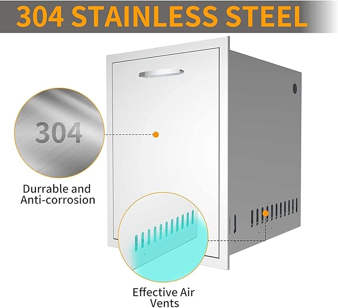 Outdoor Kitchen Drawers, Flush Mount Triple Access BBQ Drawers With Stainless Steel Handle, BBQ Island For BBQ Island Patio Grill Station,Trash Drawer