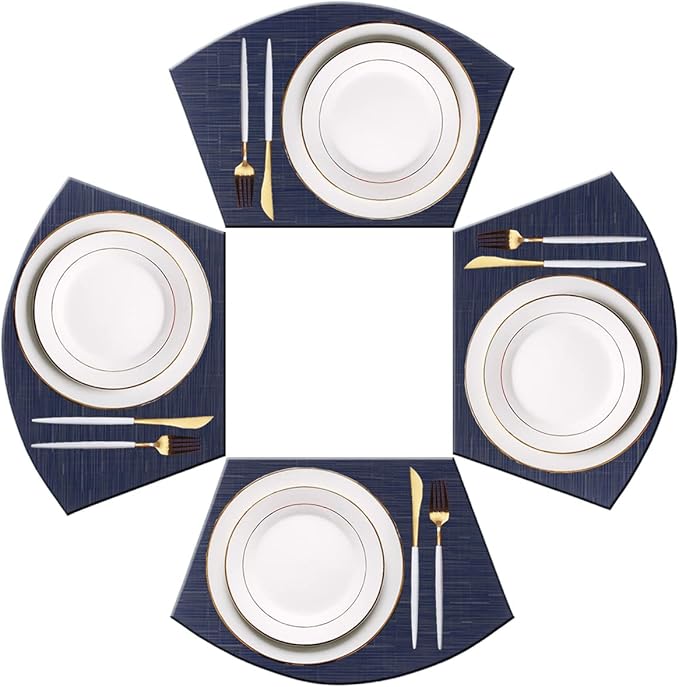 PIGCHCY Wedge Shaped Placemats for Dining Table Washable Vinyl Placemats Heat Resistant Table Mats Set of 4 (Navy Blue)