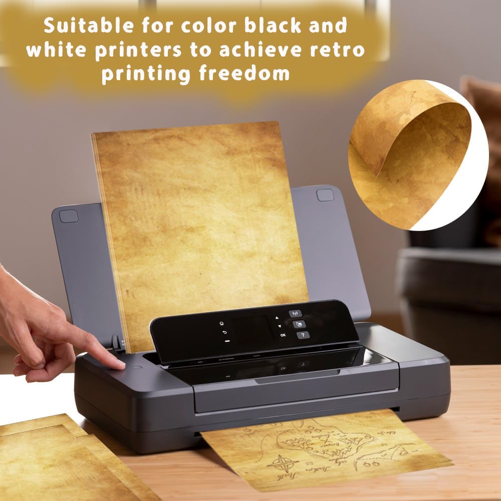 100GSM 48Sheets Vintage Antique Printing Paper, A4 8" x 11" Double-sided Old Looking Parchment Aged Paper for Letter Writing, Scrapbooking,Handmade Craft,Resume,Certificate