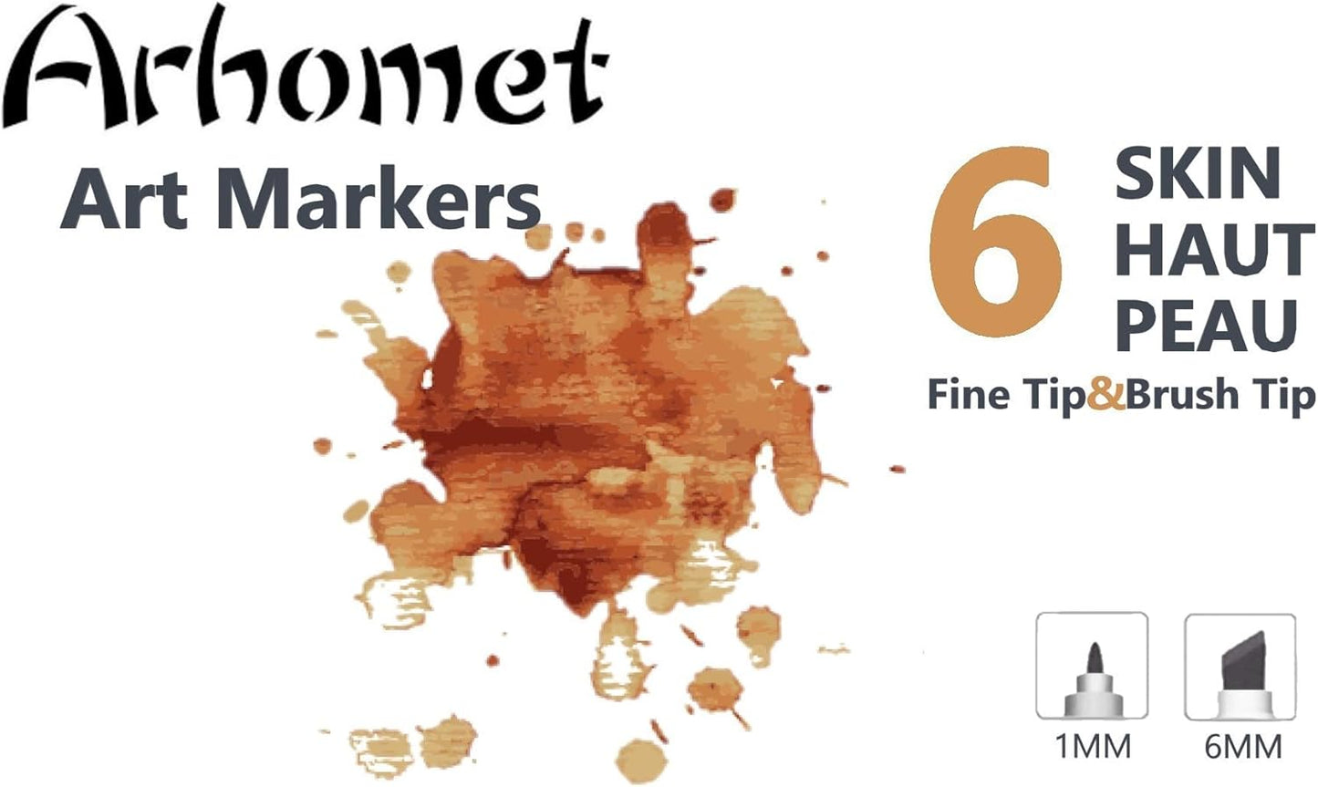 6 Colors Skin Tone Alcohol Markers Set, Skin, Wood, Earth Colors Dual Tips Art Markers Drawing Sketched Double Tipped for Adults Beginner Kids (Skin Tone)