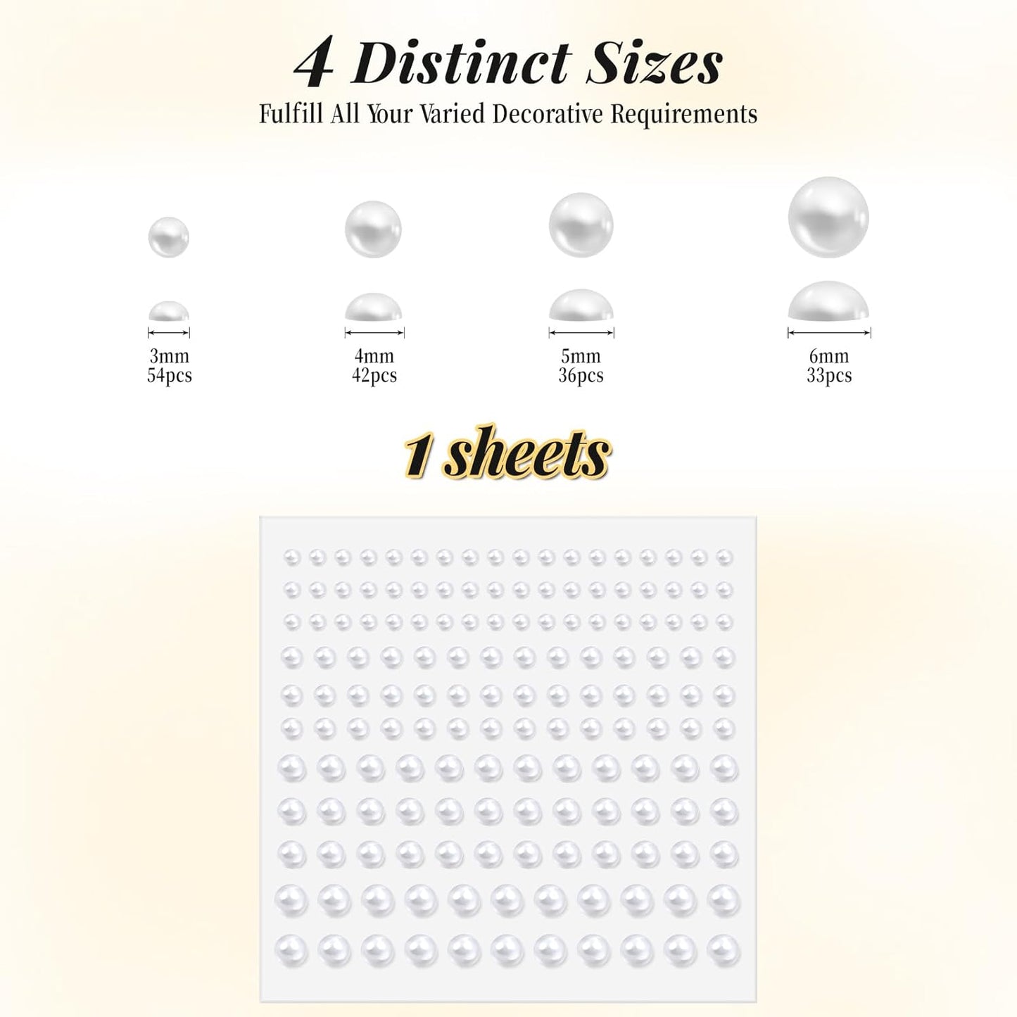 Pearl Stickers Self Adhesive Hair Pearls Gem White Jewel Sticker for Making Hair Decor Face,Body, Nail, Phone Art Craft Scrapbooking Embellishments Assorted Size 3mm/4mm/5mm/6mm (165)