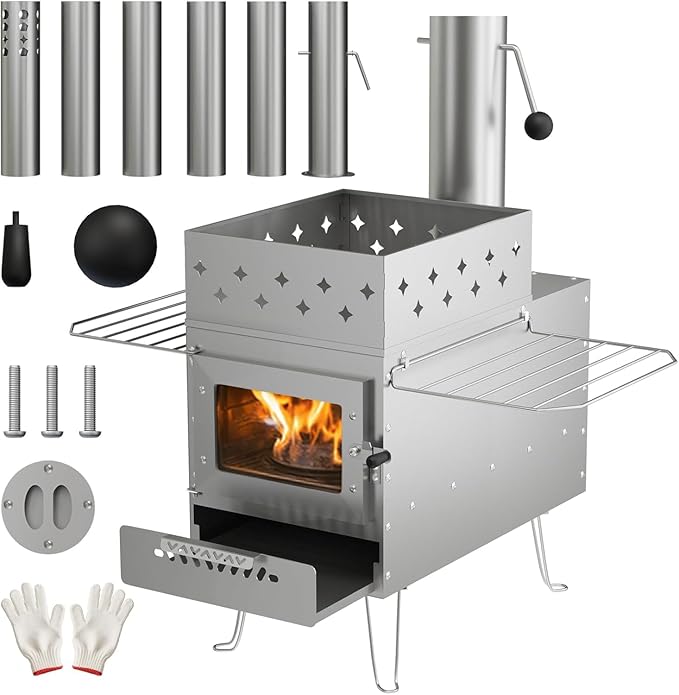 Sauna Hot Tent Stove, Portable Wood Burning Stove for Outdoor Camping with Chimney Pipe for Dry Sauna, Cooking for Family and Friends, Upgraded Heat Concentration System with Sauna Stones Baskets