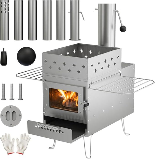 Sauna Hot Tent Stove, Portable Wood Burning Stove for Outdoor Camping with Chimney Pipe for Dry Sauna, Cooking for Family and Friends, Upgraded Heat Concentration System with Sauna Stones Baskets