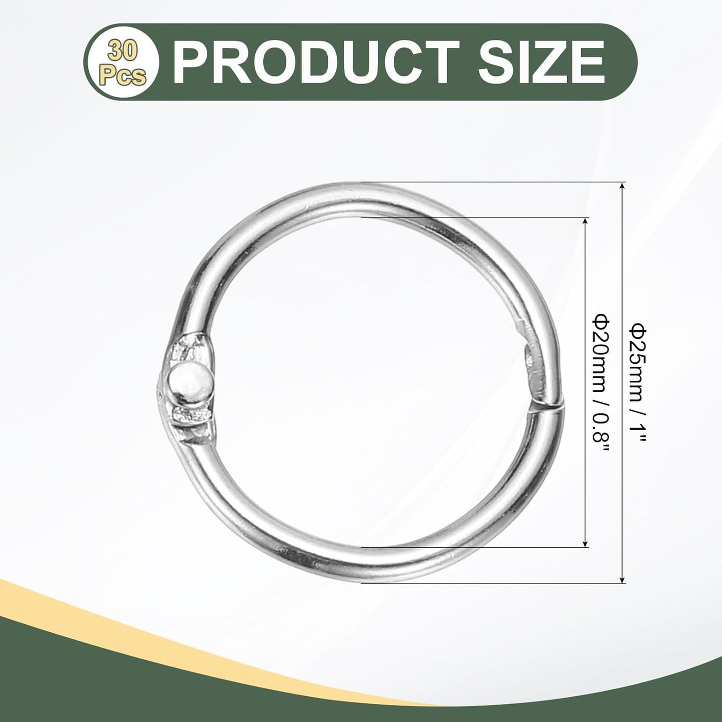 PATIKIL 0.8" x 1" Loose Leaf Binder Rings, 30 Pcs Metal Book Rings Nickel Keychain Ring for Paper Index Cards Flash Card Notebook Rings Office Home Book Binder, Silver Tone
