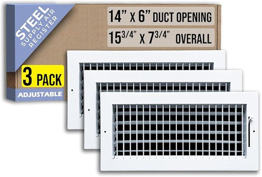 [3 Pack] Fits 14x6 Duct Opening Steel Adjustable Air Supply Grille by Handua | Register Vent Cover Grill for Sidewall and Ceiling | White | Out. Dim.: 15.75" X 7.75"