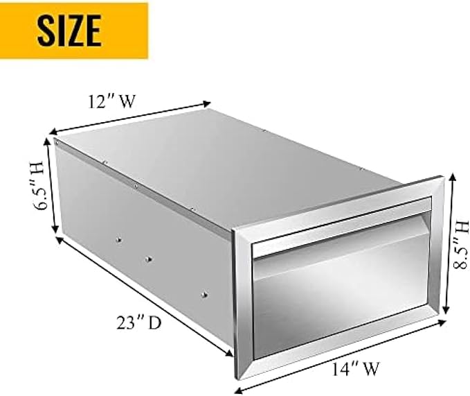 Outdoor Kitchen Drawers, Box Frame Style Flush Mount BBQ Drawer w/Stainless Steel Handle, BBQ Island Drawers For Patio Grill Station,Single Drawer