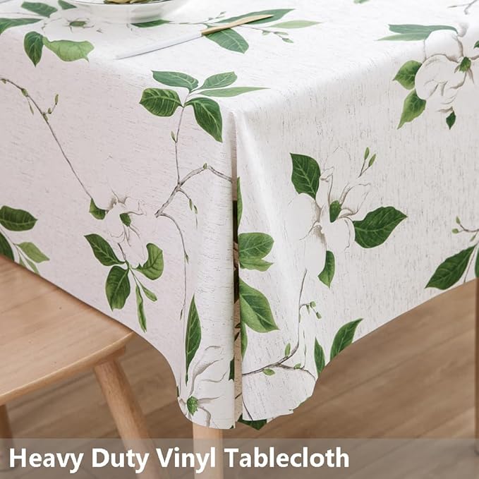 TruDelve Heavy Duty Vinyl Table Cloth Plastic Table Cloth for Kitchen Dining Table Wipeable PVC Waterproof Tablecloth for Rectangle Table (54'' x 78'', Green Leaves)