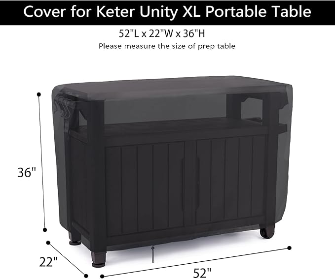 Patio Prep Table Cover for 52 Inch Keter Unity XL Portable Outdoor Table,Waterproof Outdoor Bar Table Covers,Outdoor Grill Cart Pizza Oven Table Cover