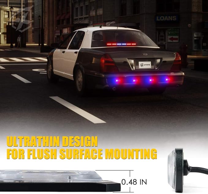 Xprite 24 LED Surface Mount Strobe Lights Kit with Control Panel, Grill Grille Flashing Emergency Warning Police Side Marker Light for Trucks Vehicles ATV RV Cars Van Red Blue, 4PCS