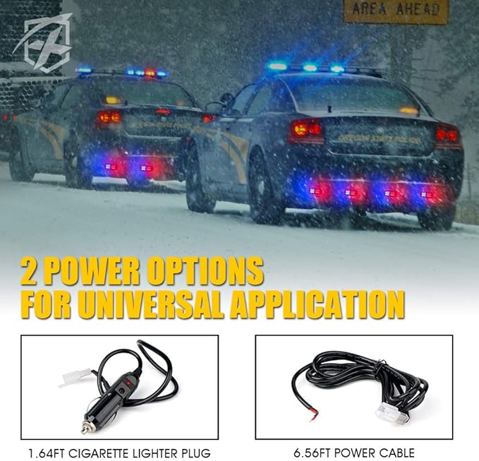 Xprite 24 LED Surface Mount Strobe Lights Kit with Control Panel, Grill Grille Flashing Emergency Warning Police Side Marker Light for Trucks Vehicles ATV RV Cars Van Red Blue, 8PCS