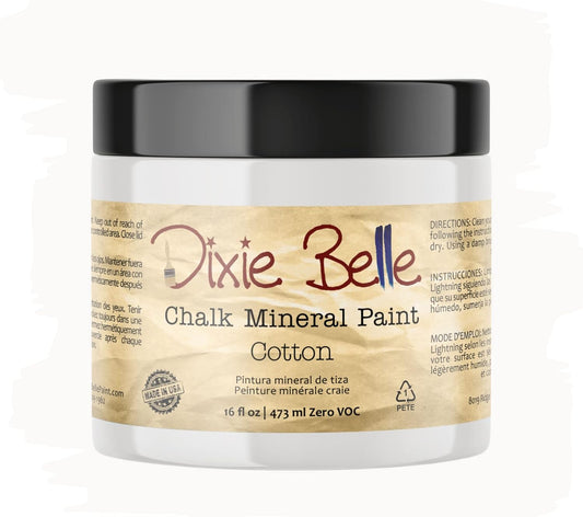 Dixie Belle Paint Company Chalk Finish Furniture Paint - Cotton (16oz) - Matte Pure White Chic Chalk Mineral DIY Furniture Paint