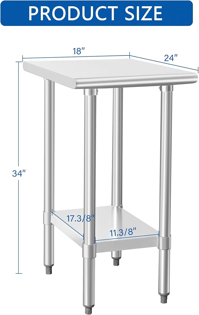 HARDURA Stainless Steel Table 24X18 Inches with Undershelf and Galvanized Legs NSF Heavy Duty Commercial Prep Work Table for Restaurant Kitchen Home and Hotel