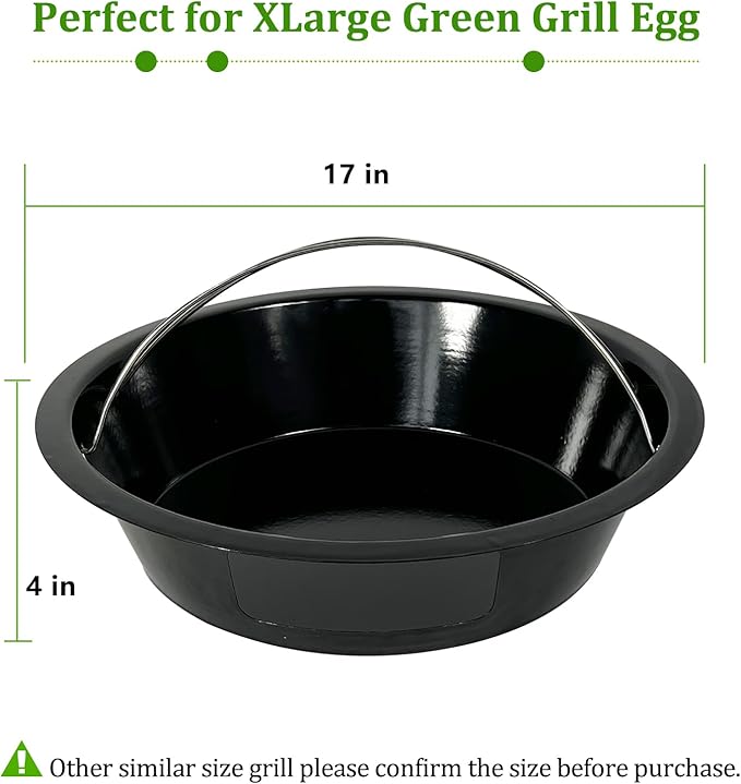KAMaster Ash Can with Handle Compatible with XL Big Green Egg,Charcoal Ash Collector Must Haves Green Eggs Accessories Carbon Steel Ash Pot with Enamel Coating Steel Folding Handle Kamado Ash Basket