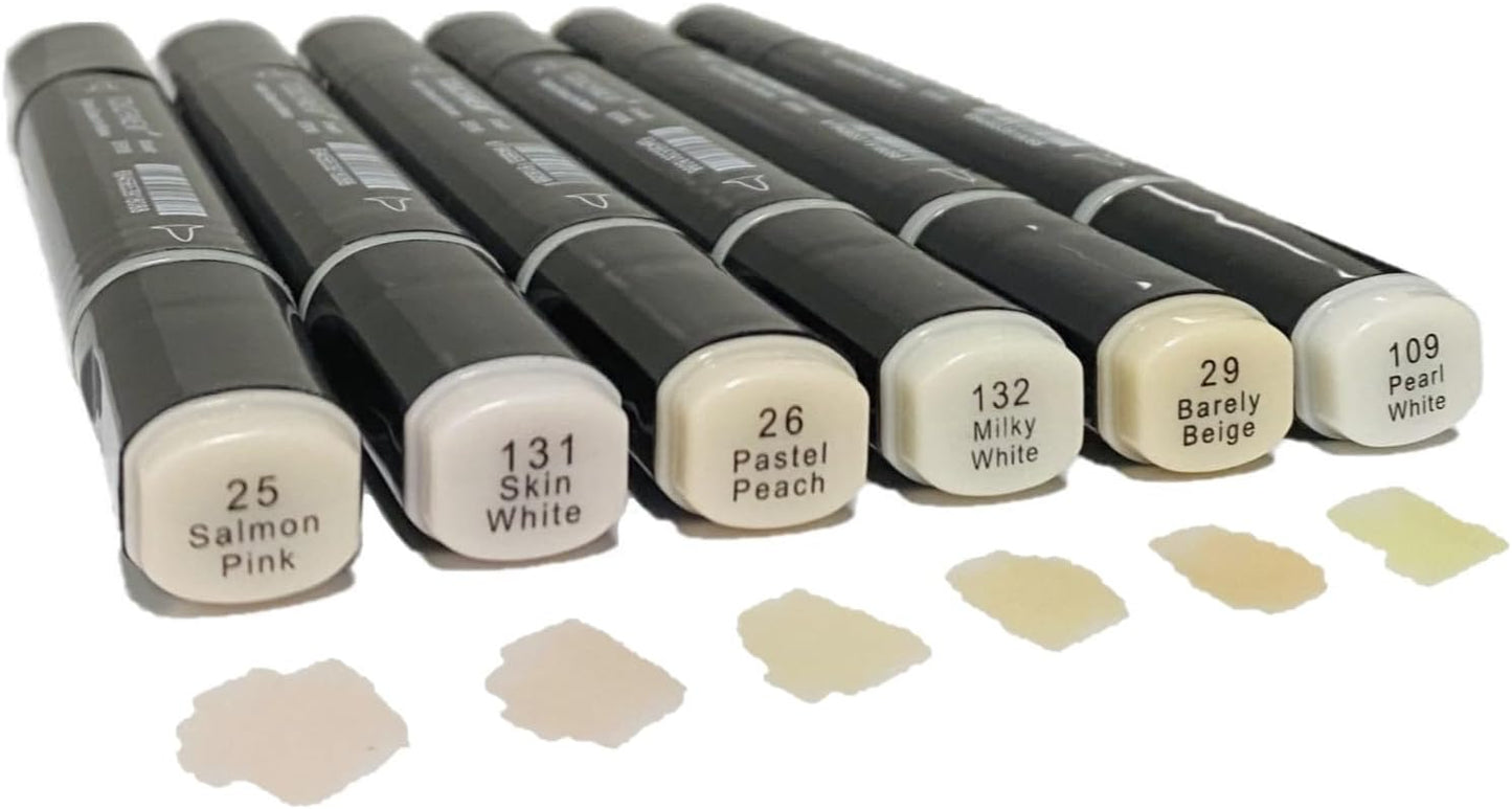 6 Colors Skin Tone Alcohol Markers Set, Double Tipped Soft Fine Tips and Brush Art Marker Set for Artist Beginers Adults Coloring Sketching (Light)