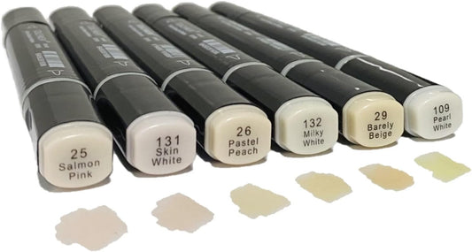 6 Colors Skin Tone Alcohol Markers Set, Double Tipped Soft Fine Tips and Brush Art Marker Set for Artist Beginers Adults Coloring Sketching (Light)