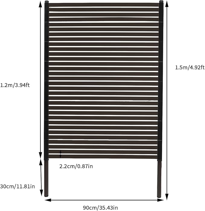 Outdoor Privacy Screens Freestanding, 35.5" W x 59" H Metal Slatted Decorative Privacy Screen and Panels with Stand, Brown Backyard Panels for Garden Patio