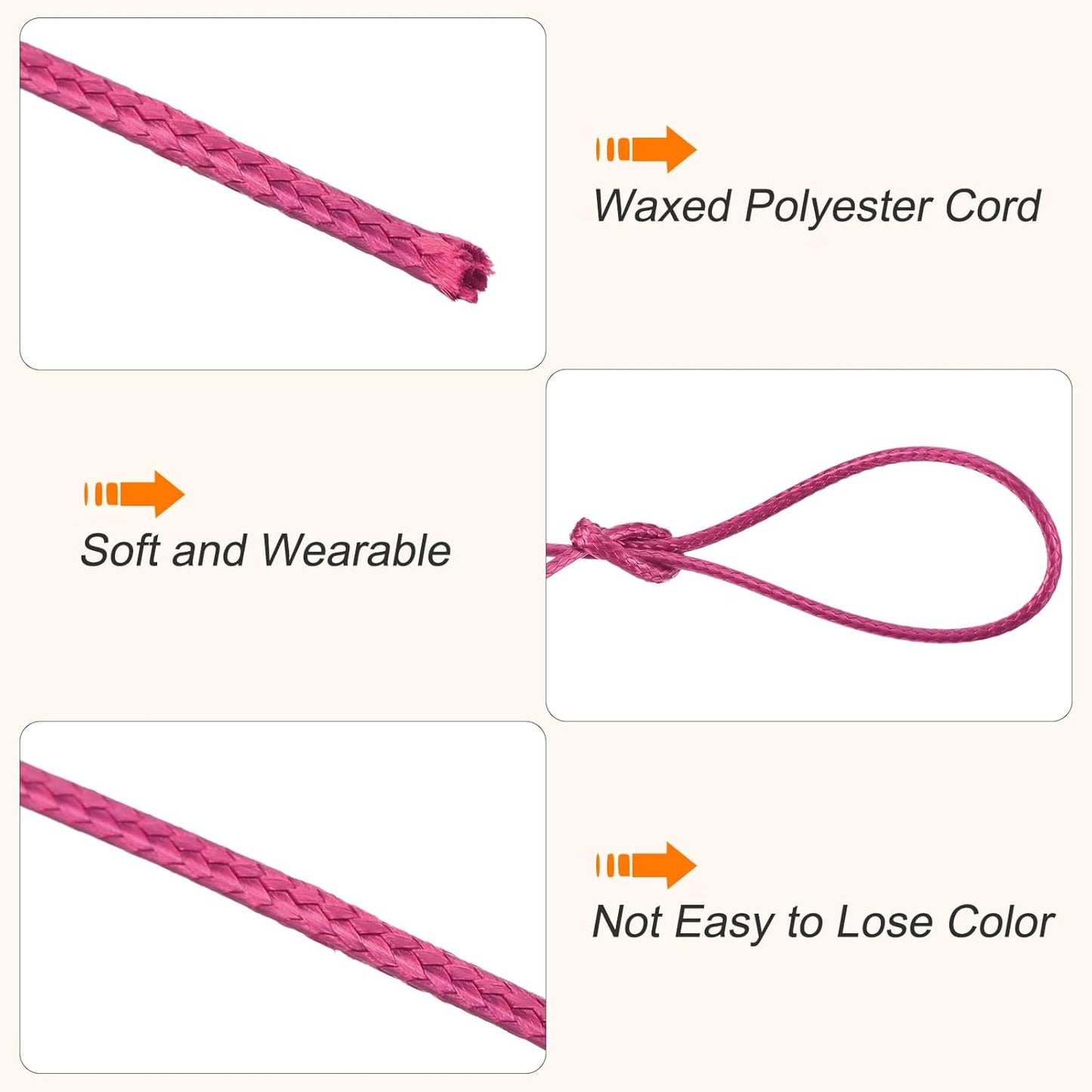 MECCANIXITY Waxed Cord 1mm Waxed Polyester Cord 175 Yard Wax String for Bracelet Making,Necklaces, Beading,Jewelry Making and DIY Crafts(Rose Red)