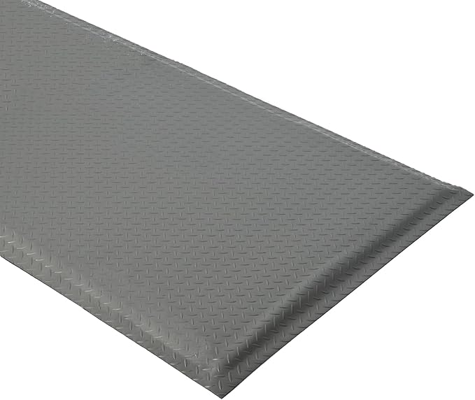 3 x 6 FT Anti Fatigue Mats Industrial 15/16 Inch Thick Soft Sponge Ergonomic Mat Durable Heavy Duty Diamond Plate for Standing Non Slip Industrial Grade Floor Mat for Leg & Back Pain (Gray)