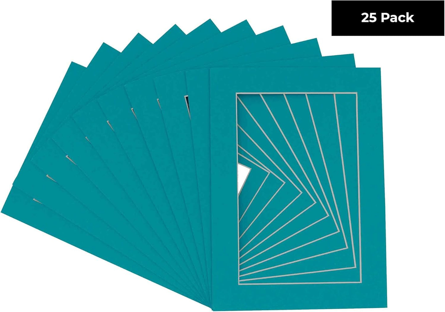 5x7 Mat for 8.5x11 Frame - Precut Mat Board Acid-Free Show Kit with Backing Board, and Clear Bags Teal Blue 5x7 Photo Matte Made to Fit a 8.5x11 Picture Frame Matboard for Framing, Pack of 25 Mats