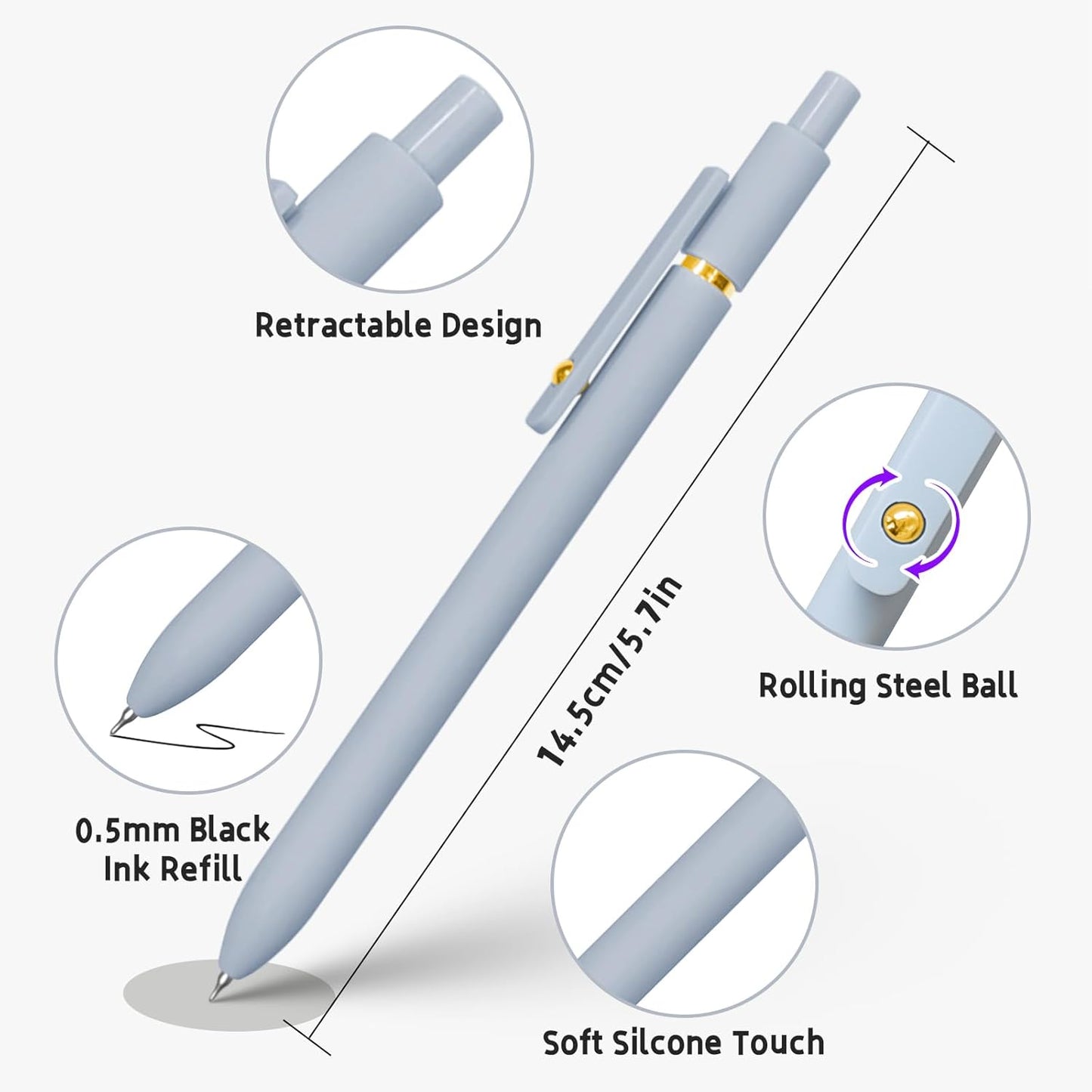 12 Pcs Gel Pens 0.5mm Quick Dry Black Ink Pens Fine Point Smooth Writing Pens, Cute Office and School Supplies Gifts for Women Teacher Students (12 Pcs Morandi Gold and Silver)