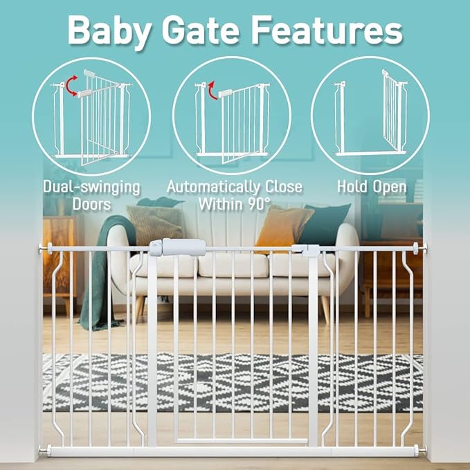 WAOWAO Baby Gate 66.93-71.61" Extra Wide Pressure Mounted Walk Through Swing Auto Close Safety White Metal Toddler Kids Child Dog Pet Puppy for Stairs,Doorways,Kitchen
