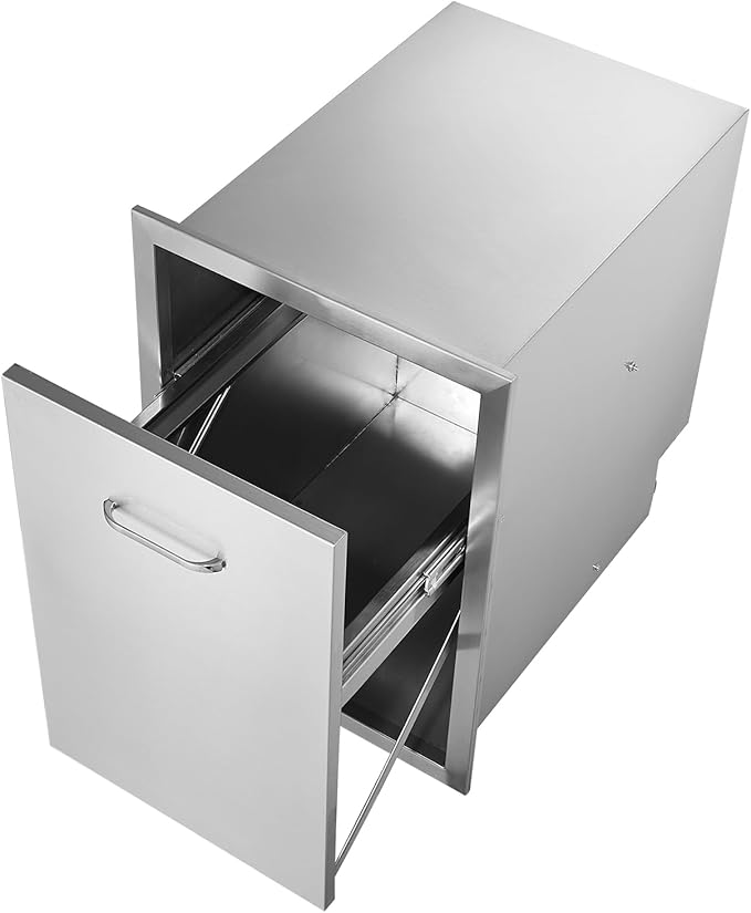 VEVOR Outdoor Kitchen Trash Drawer 17.7W x 25H x 22.8D Inch, Stainless Steel Trash Drawer with Handle and Pull-Out Tray, Outdoor Pull Out Kitchen BBQ Island, Trash Can NOT Included