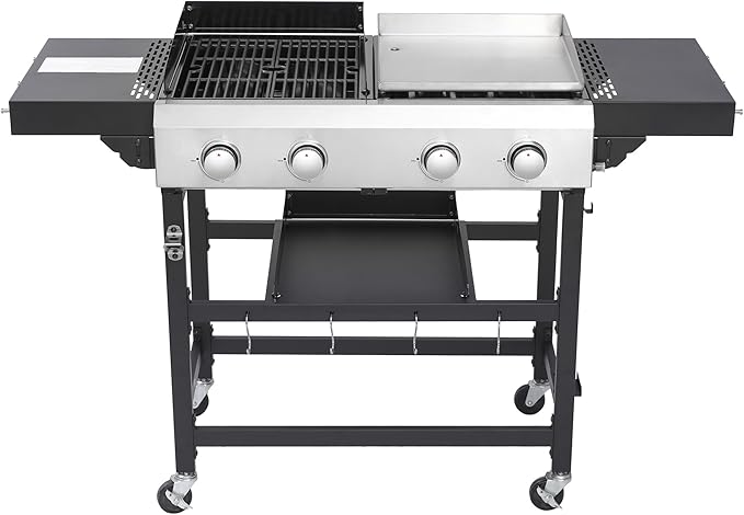 2-Burner Hybrid Grill with Flat Top, 38200 BTU for Backyard & Patio, Perfect for BBQ and Teppanyaki, Features Large Cooking Area & Durable Enamel Construction (2+2 PLANCHA)