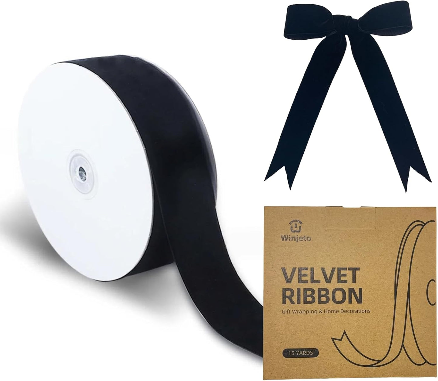 15 Yards Velvet Ribbon 1-1/2 Inch Single Face Black Velvet Ribbon Spool Prefect for Wedding, Ribbons for Gift Wrapping, Christmas Tree Ornaments Wreath Hair Bows, Ribbons for Crafts