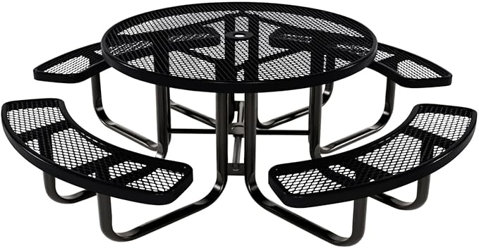 COATEDOUTDOORFURNITURE Heavy-Duty Portable Outdoor Kids Table with Umbrella Hole, Expanded Metal Kids Picnic Table, Commercial-Grade, Made in America (46 in, Round, Childrens, Black)
