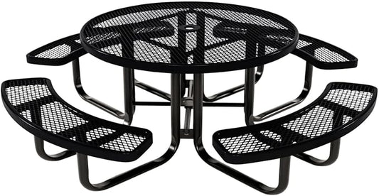 COATEDOUTDOORFURNITURE Heavy-Duty Portable Outdoor Kids Table with Umbrella Hole, Expanded Metal Kids Picnic Table, Commercial-Grade, Made in America (46 in, Round, Childrens, Black)