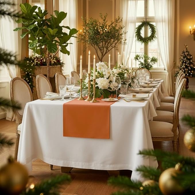 D'Moksha Homes Linen Rust Table Runner 60 Inches - 100% Pure Linen Table Runner 14 x 60 Inch for Coffee Tables, Dresser, Winter, Holiday - Machine Washable