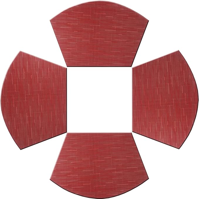 PIGCHCY Wedge Shaped Placemats for Dining Table Cross-Weave Washable Vinyl Placemat Heat Resistant Round Table Mats Set of 4 (Burgundy Red)