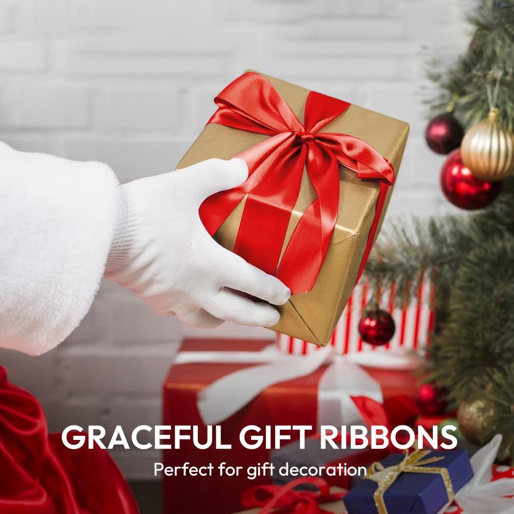 5/8" Width x 50 Yards Satin Fabric Ribbon, Red Ribbon Perfect for DIY Bows, Swags, Gift Wrapping, Craft, Flower Bouquet, Christmas and Party Decoration