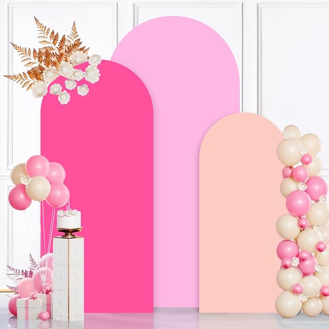 MODFUNS Colorful Arch Backdrop Cover Pink Fuchsia Rose Spandex Arch Cover Set of 3 4&5&6ft Fitted Backdrop Covers Wedding Arch Stand Covers for Banquet Reception Bridal Shower Party Decor