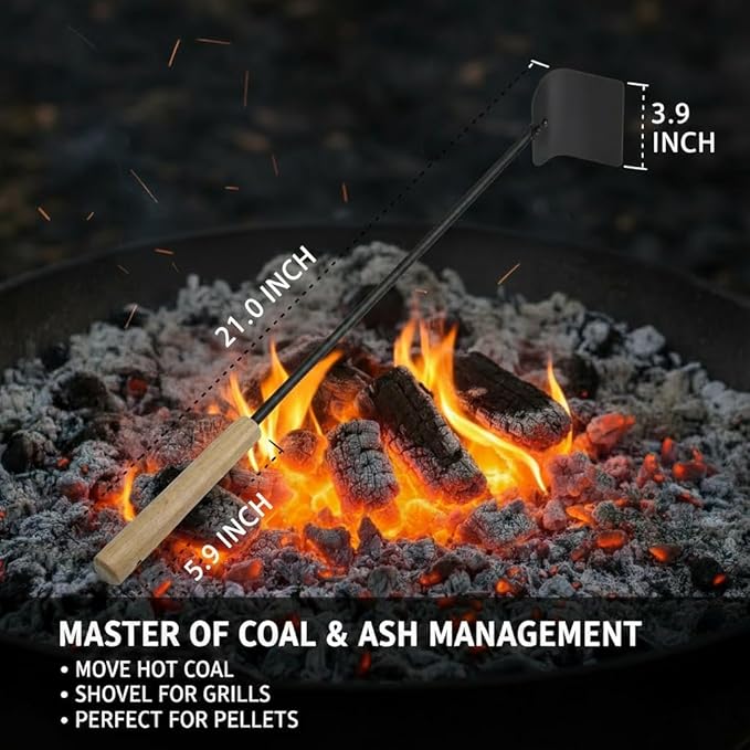 Onlyfire BBQ Charcoal Rake, 21 Inch Charcoal Ash Tool for Grill Ash Removal, Heavy Duty Heat-Resistant Wood Handle Fire Pit Grill Ash Removal Rake for BBQ, Smokers, Pizza Oven & Kamado Grills
