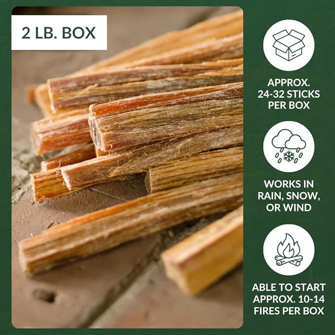 Plow & Hearth 2 LBS Fatwood Fire Starter Sticks Organic Kindling, Easy Ignition Fat Wood, All Natural Firestarters for Fire Pit, Wood Stoves, Fireplaces, Campfires, Bonfires, BBQ