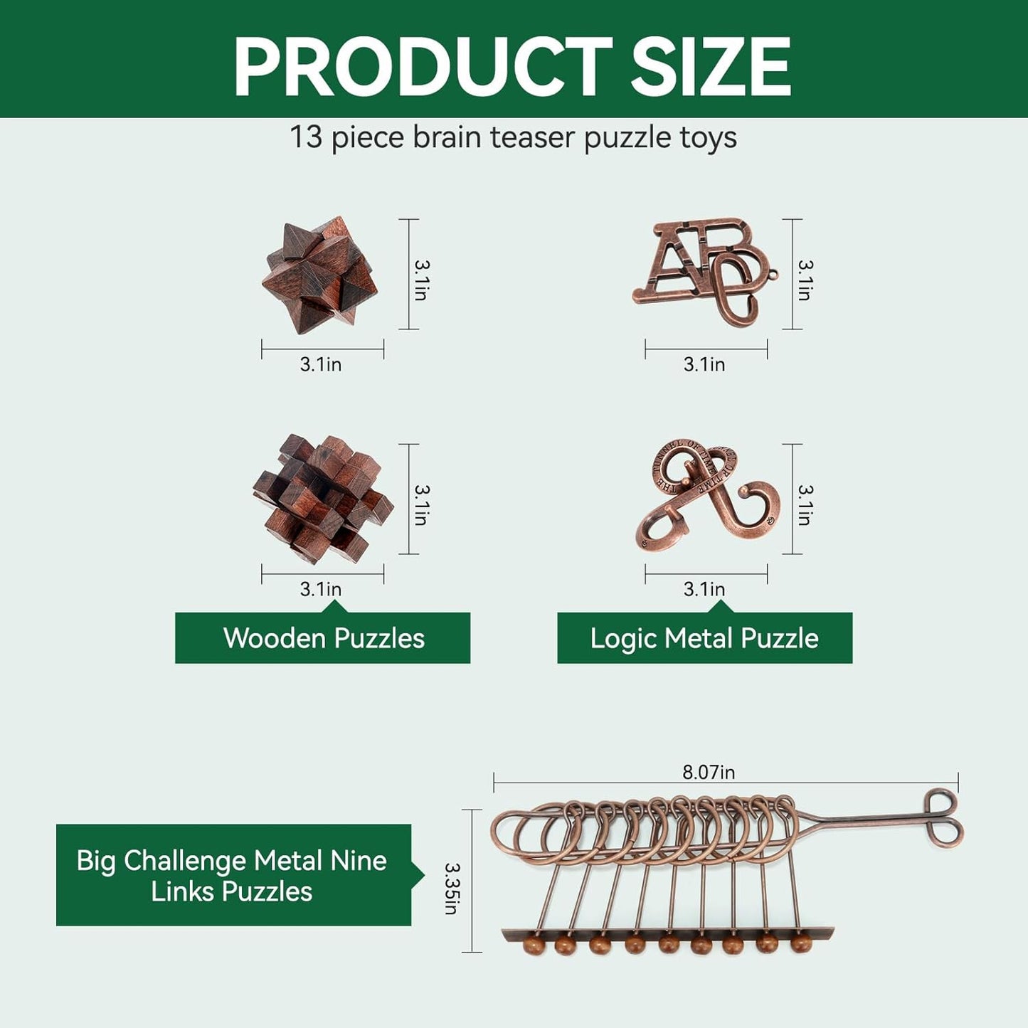 13 Pcs Brain Teaser Puzzles for Adults Teens - Metal Puzzles 3D Puzzle Game Toys for Adults Teens - Wooden Unlock Interlocking Puzzle Adult IQ Education Smart Toys