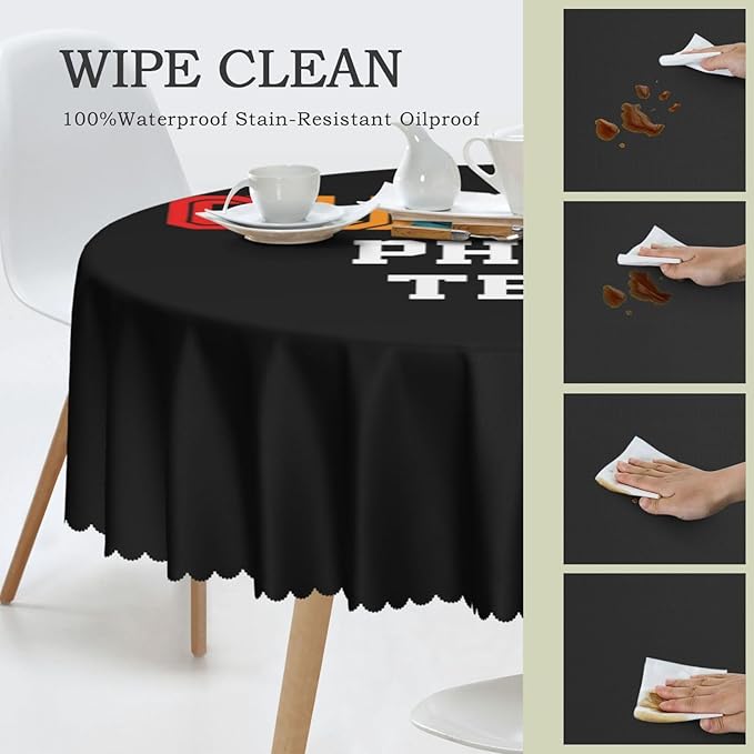 Custom Round Table Cloth, Design Your Logo Text Photo, Personalized Oil Proof Wipeable Table Cover for Restaurant, Dinner, Family Holiday Party, Picnic, Fits Tables up to 20in to 47in Diameter